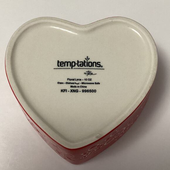 Vintage Temptations Heart Shaped Ramekin Baking Dish Lid Floral Lace Trinket Box - Picture 4 of 10